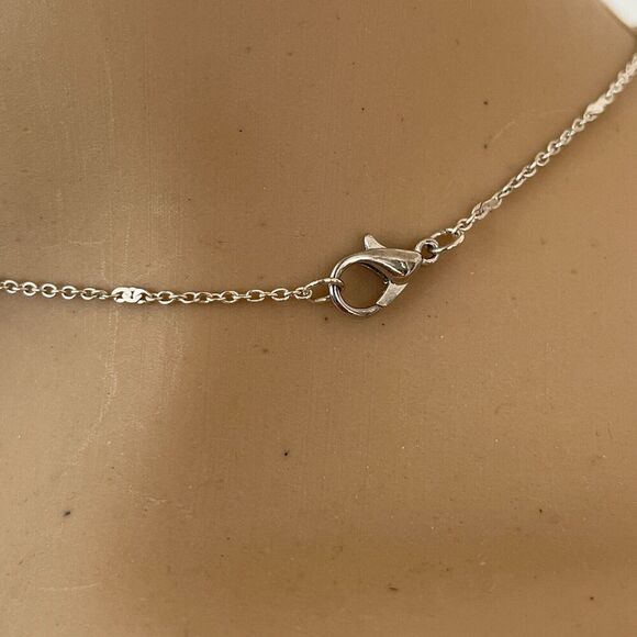 Silver Tone Necklace Rhinestone Bar Pendant 18in Trace Chain - Picture 9 of 12